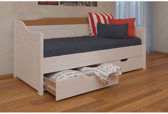 Кровать-диван Бейли с выдвижными ящиками 90х200 белый воск/антик от салона мебели Альянс