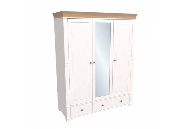 Шкаф 3х дверный с зеркалом Бейли белый воск/антик от салона мебели Альянс