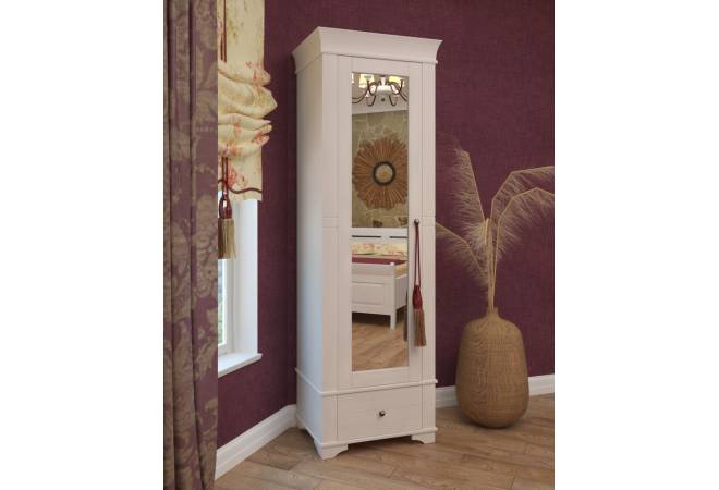Шкаф 1-дверный с зеркалом Бейли белый воск от салона мебели Альянс