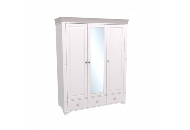 Шкаф 3х дверный с зеркалом Бейли белый воск/антрацит от салона мебели Альянс