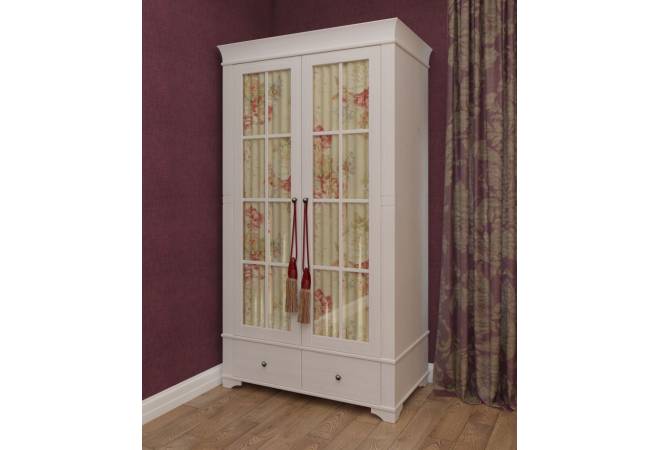 Шкаф 2х дверный со стеклянными дверями Бейли белый воск от салона мебели Альянс
