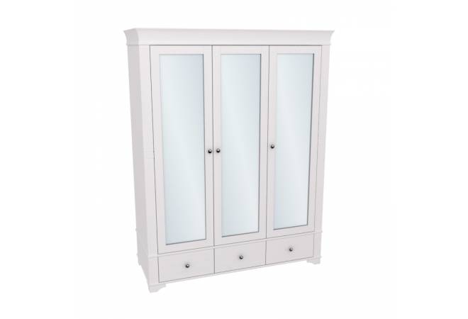 Шкаф 3х дверный с зеркальными дверями Бейли белый воск от салона мебели Альянс