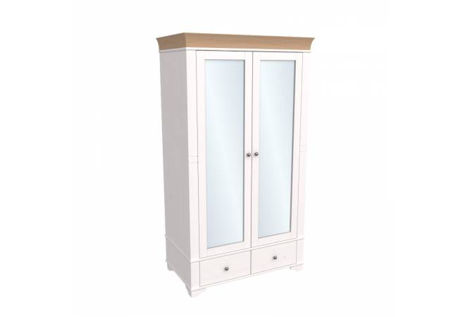 Шкаф 2х дверный с зеркальными дверями Бейли белый воск/антик от салона мебели Альянс